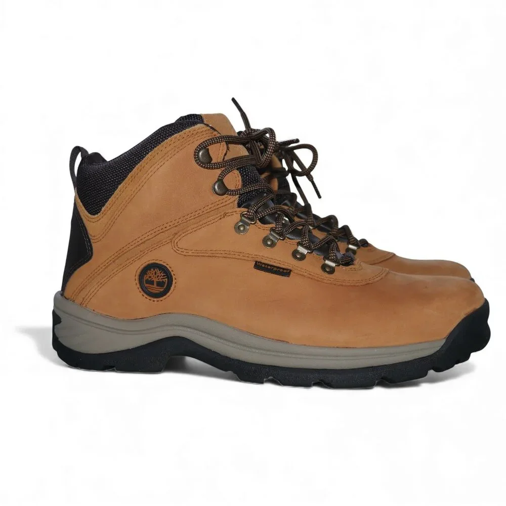 Timberland Mens Waterproof Mid Hiking Boots Size 13 Wheat Nubuck White Ledge NEW